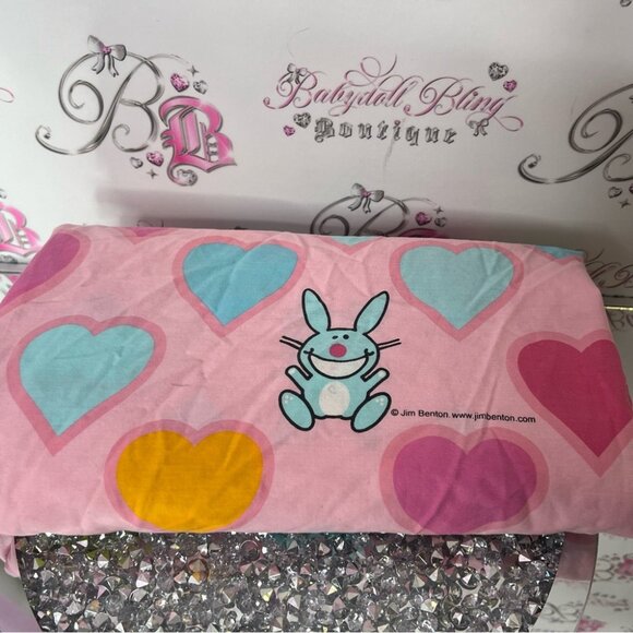 Happy bunny sheets Jim Benton top sheet hearts Pink and Blue Heart Bunny - Picture 2 of 6